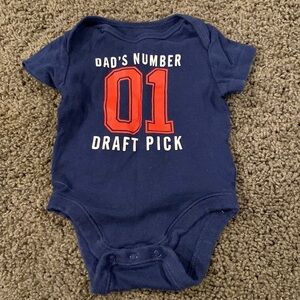 ♦️5 for $15♦️0-3 boys  baby football “dads #1 draft pick” body suit